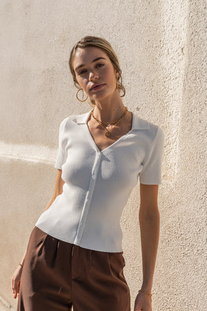 Bexley Ribbed Top in White - FINAL SALE