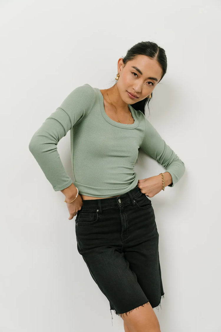 Knit ribbed top in green 