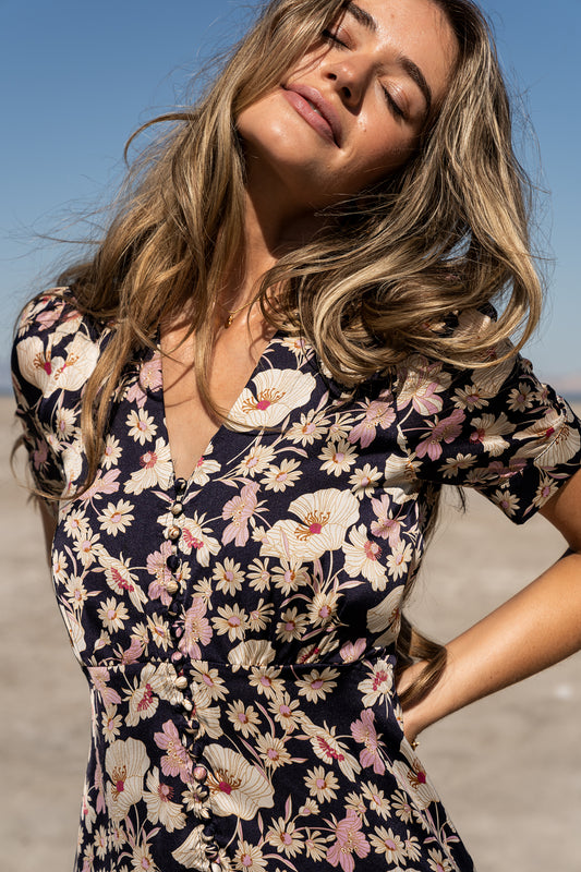 midi floral dress with short sleeves 