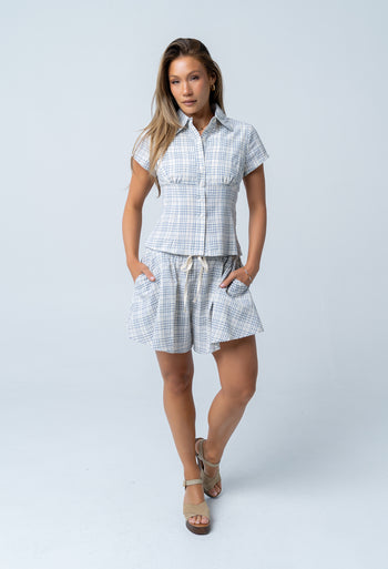 Katherine Plaid Shorts in Blue