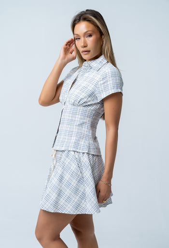 Tristan Plaid Button Up in Blue