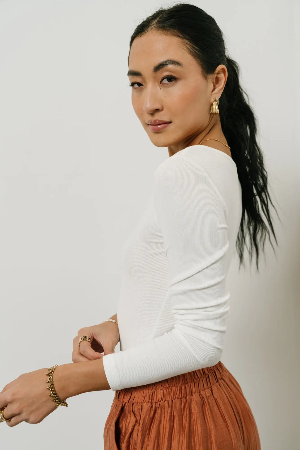 Long sleeves bodysuit in white 