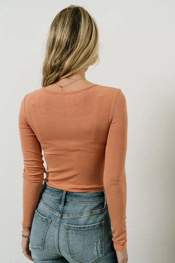 Long sleeves bodysuit in coral 