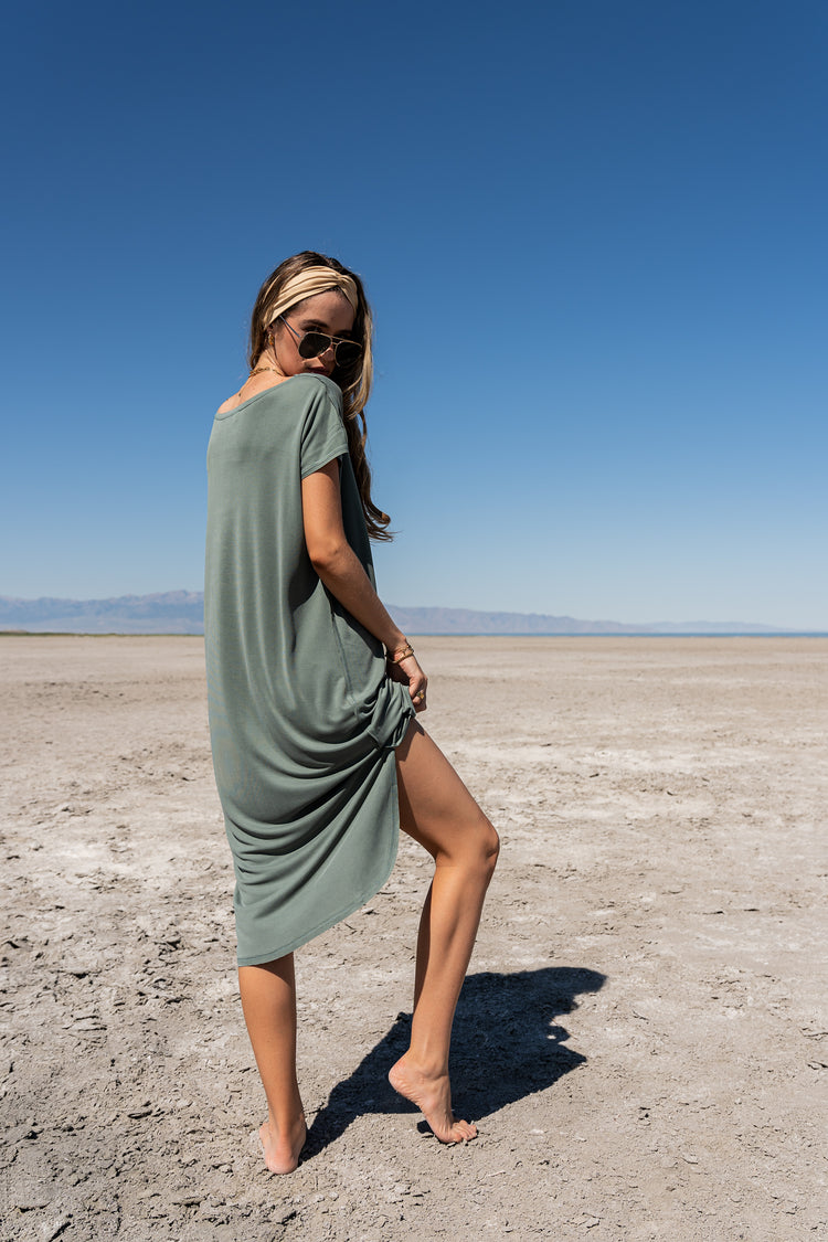 Oversized T-Shirt dress in sage 