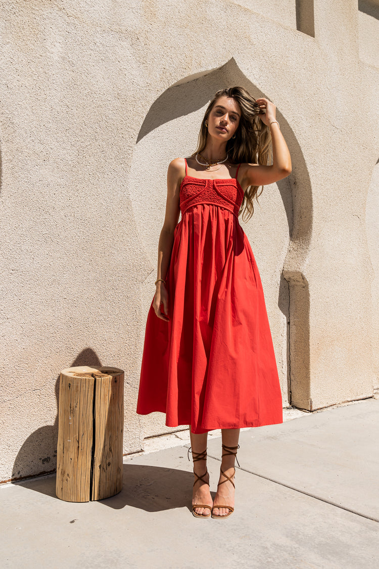 A-line Midi dress in red 