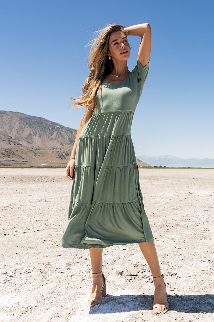 Tiered dress in sage 