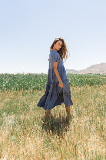 Amanda Tiered Dress in Slate Blue