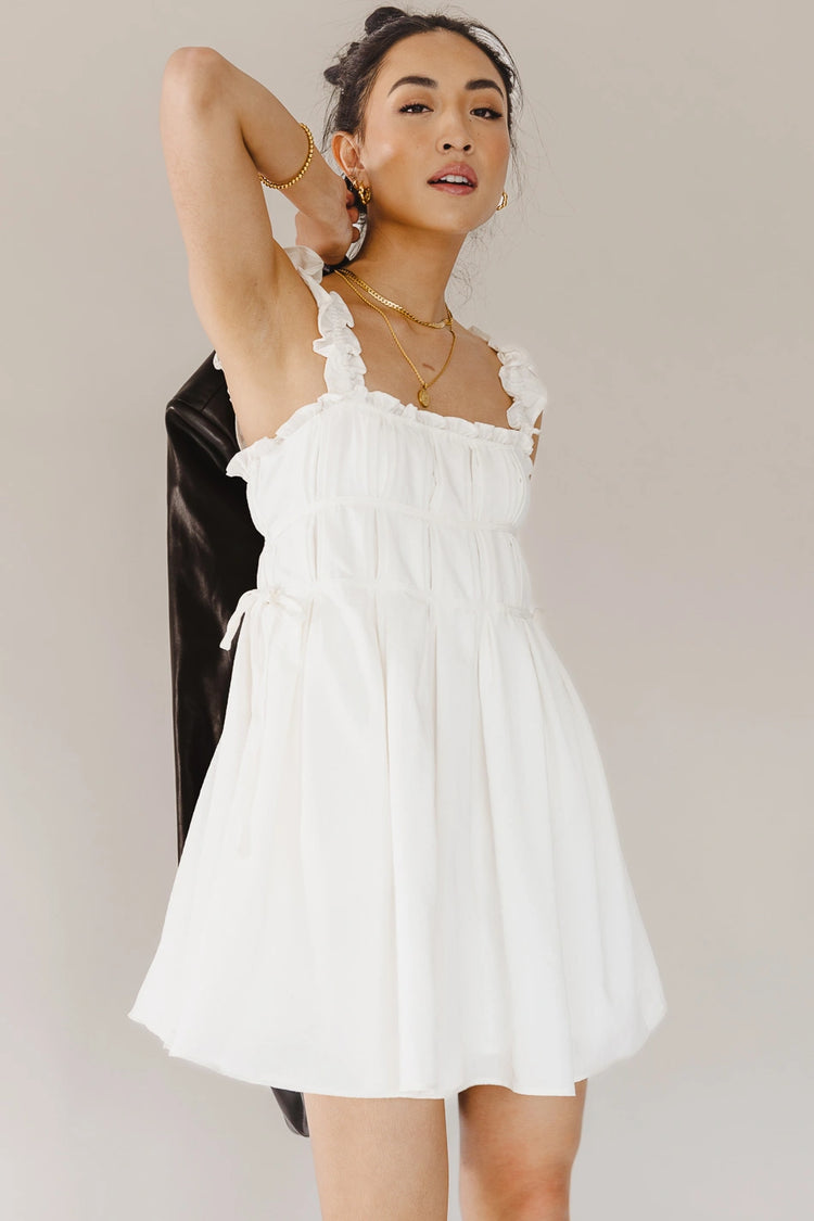 white square neck mini dress