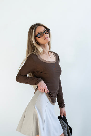 Lex Layered Mesh Top in Brown - FINAL SALE
