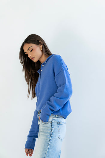 Meli Button Front Knit Sweater in Blue - FINAL SALE