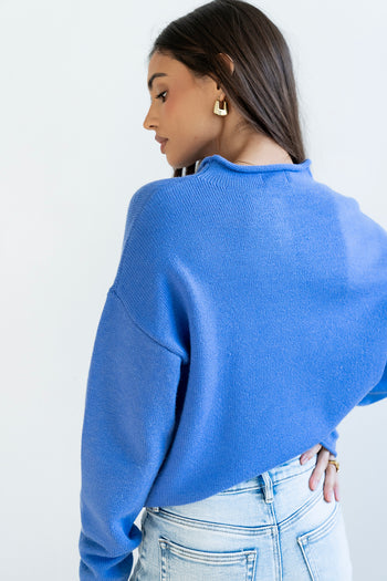 Meli Button Front Knit Sweater in Blue - FINAL SALE