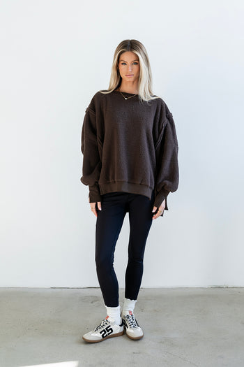 Moxie Oversized Sherpa Sweater in Brown - FINAL SALE