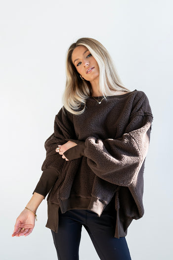 Moxie Oversized Sherpa Sweater in Brown - FINAL SALE