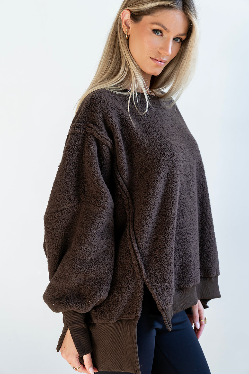 Moxie Oversized Sherpa Sweater in Brown - FINAL SALE
