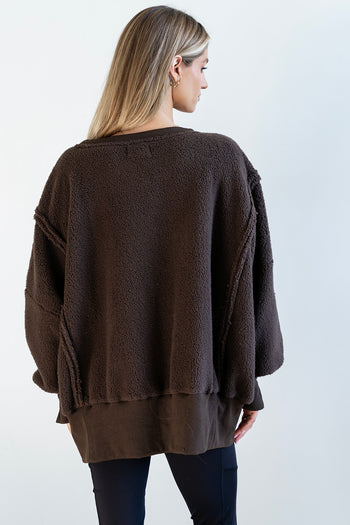 Moxie Oversized Sherpa Sweater in Brown - FINAL SALE