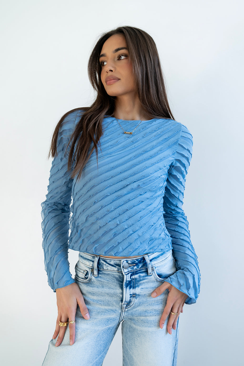 Brianna Ruffle Top in Blue