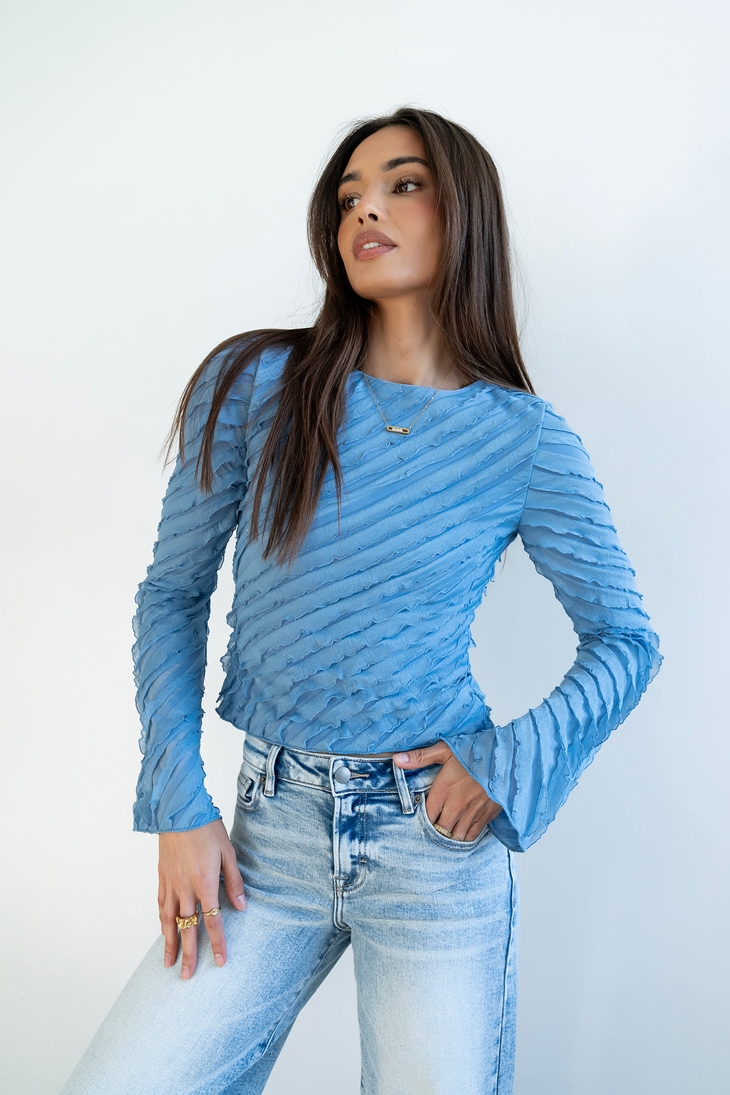 Brianna Ruffle Top in Blue