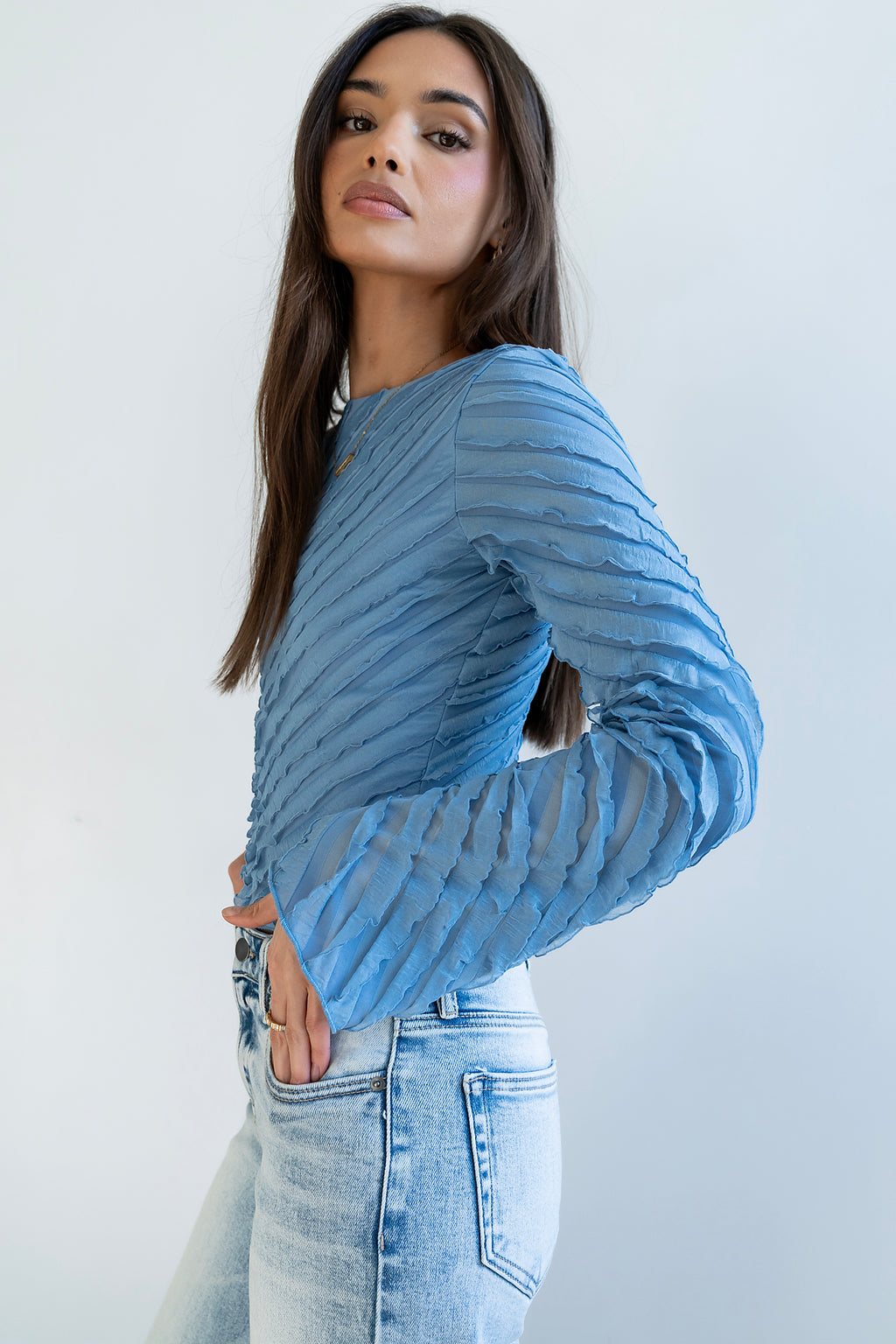 Brianna Ruffle Top in Blue