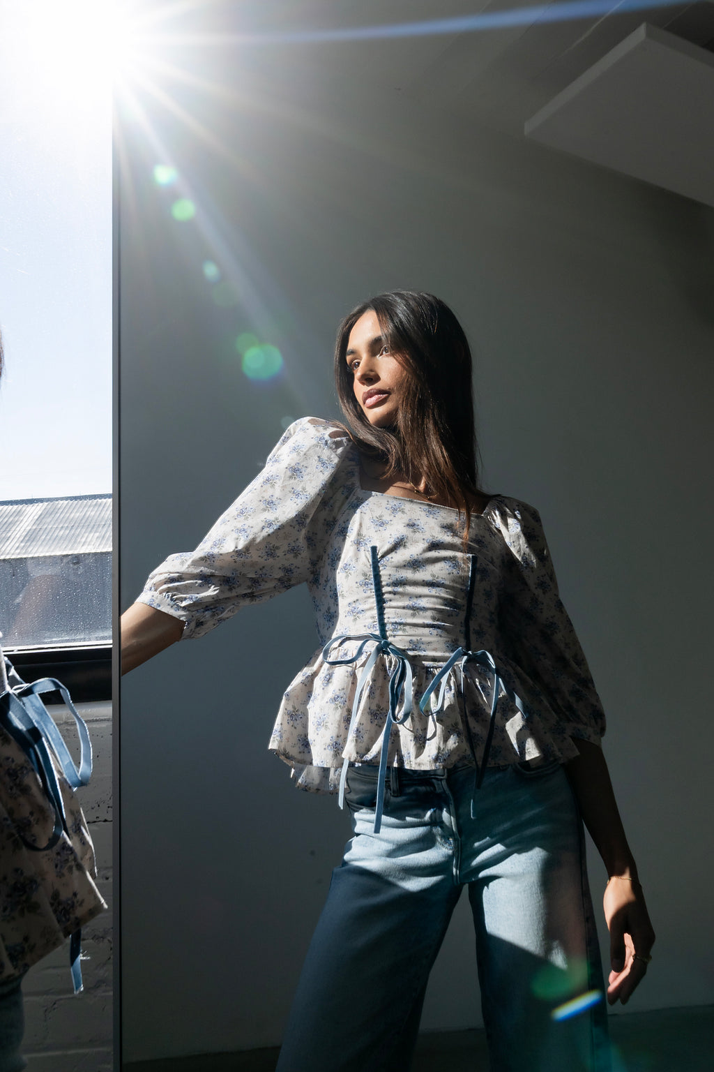 Jerzey Floral Peplum Blouse in Ecru - FINAL SALE