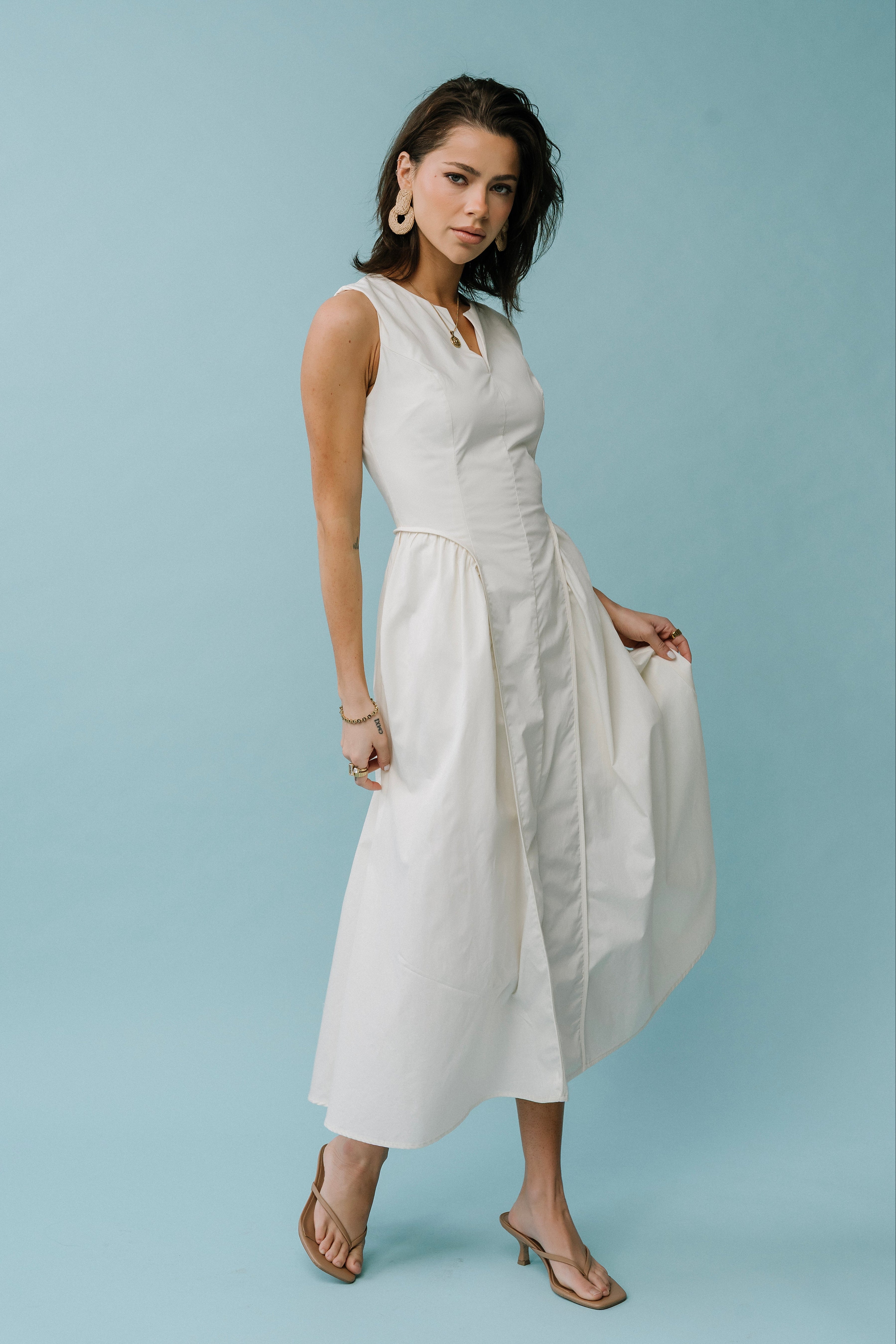 Jaynie Midi Dress in Cream