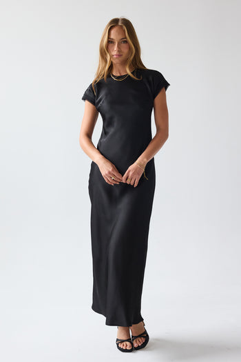 Hanna Satin Maxi Dress in Black