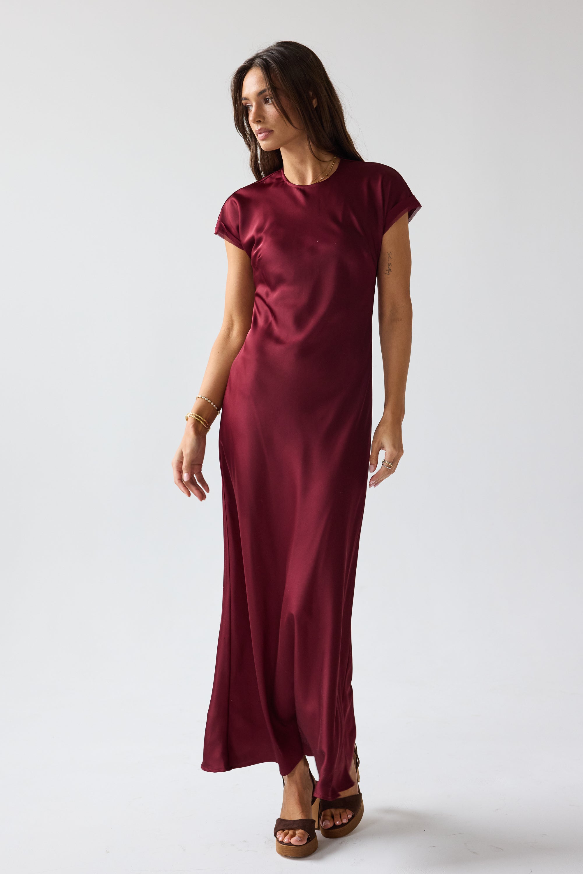 Hanna Satin Maxi Dress in Burgundy Hanna Satin Maxi Dress in Burgundy