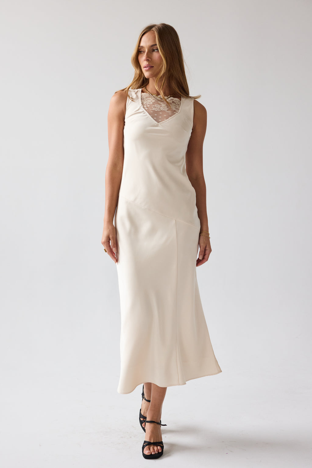 bohme champagne dress Shelby Satin Maxi Dress