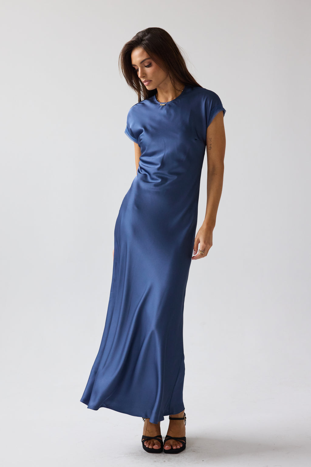 Hanna Satin Maxi Dress in Blue - FINAL SALE