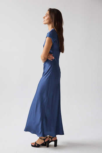 Hanna Satin Maxi Dress in Blue - FINAL SALE
