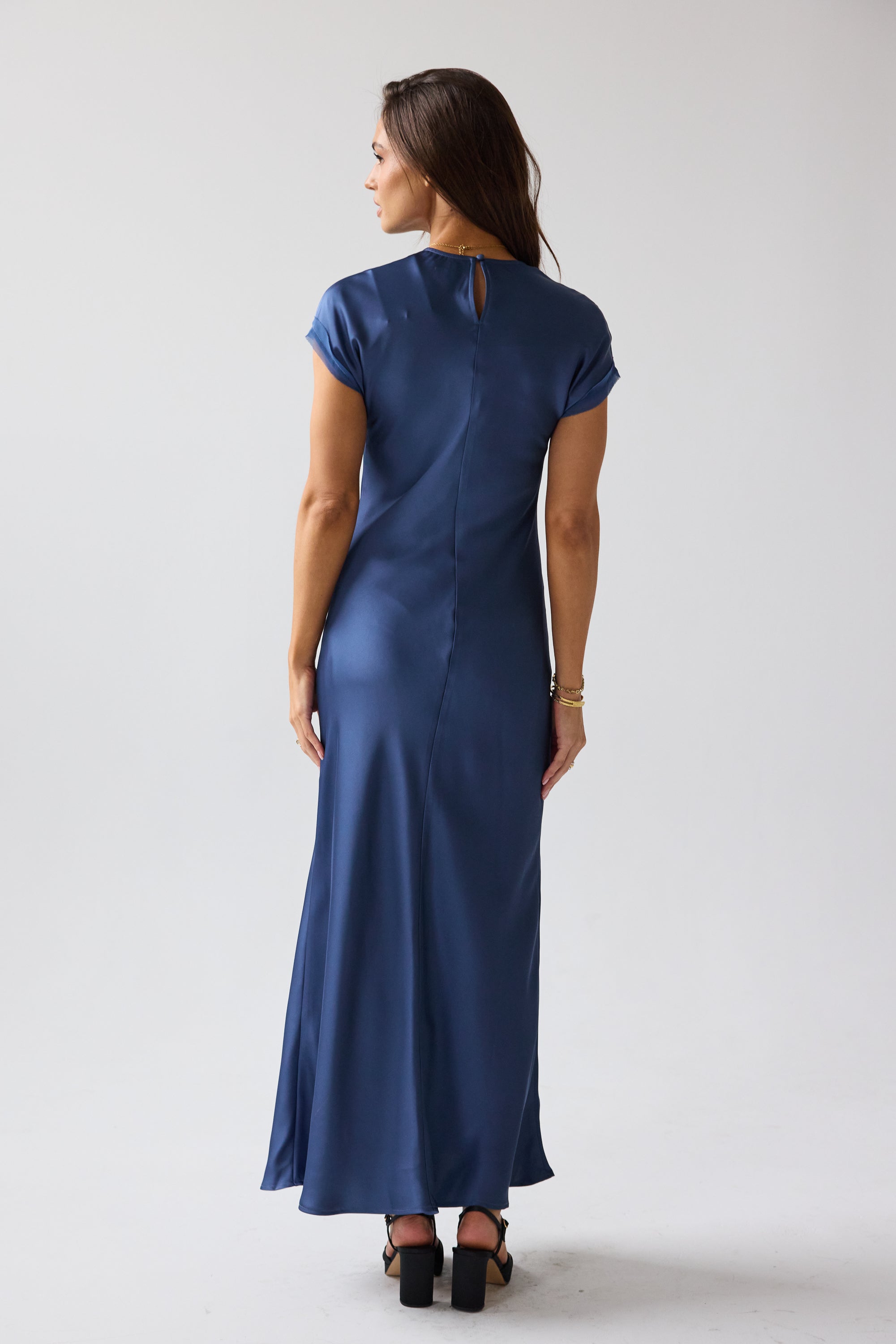 Hanna Satin Maxi Dress in Blue