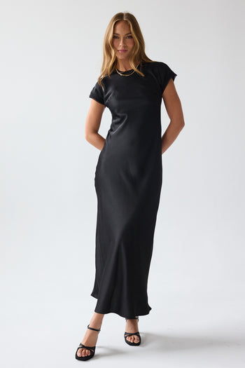 Hanna Satin Maxi Dress in Black