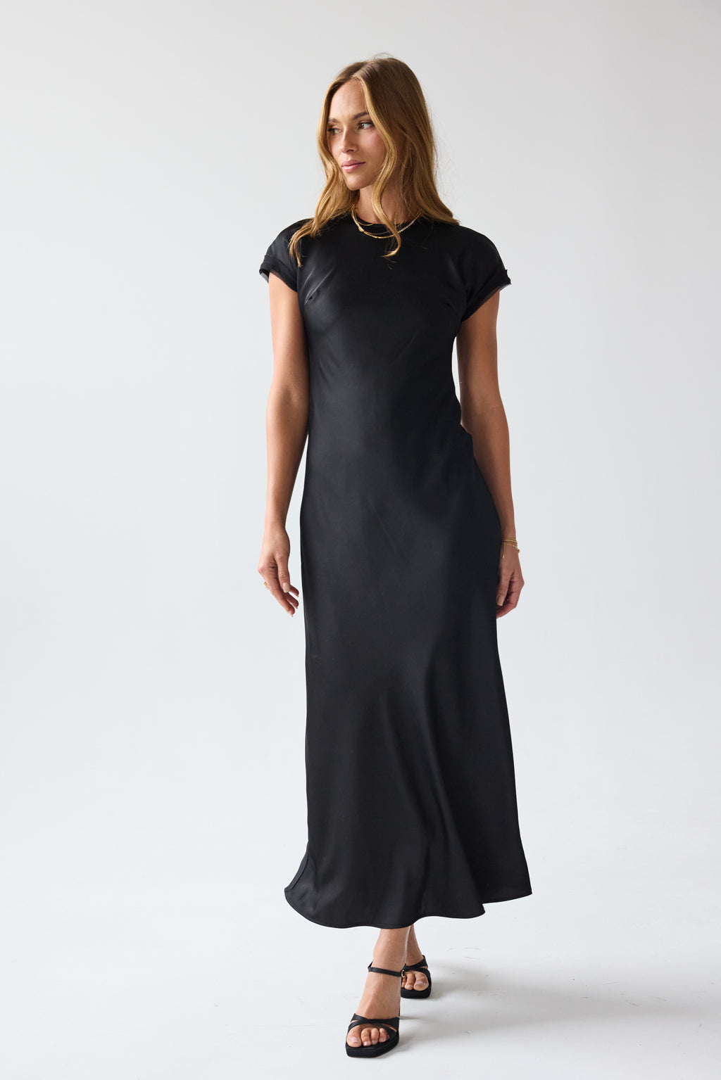 Hanna Satin Maxi Dress in Black