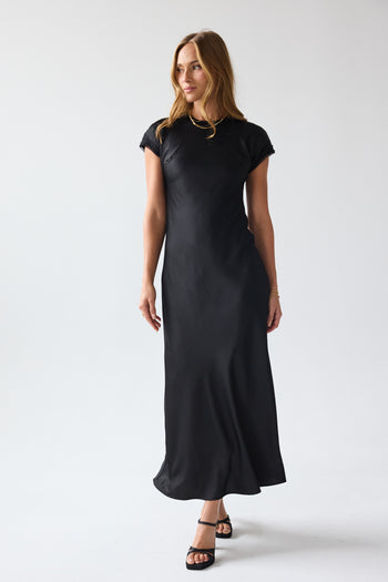 Hanna Satin Maxi Dress in Black