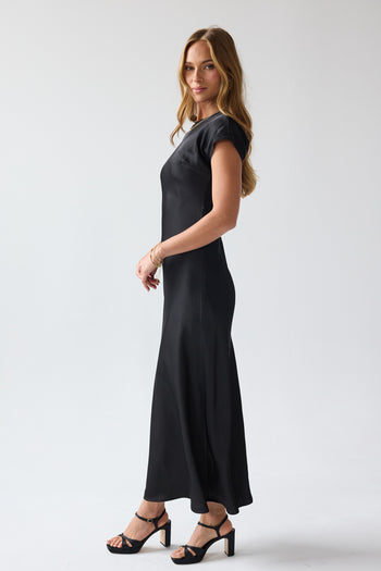 Hanna Satin Maxi Dress in Black