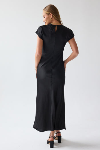 Hanna Satin Maxi Dress in Black