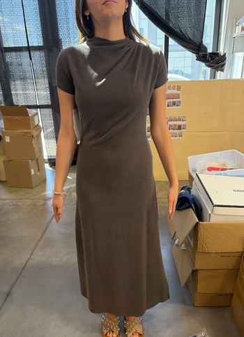 Isla Ruched Maxi Dress in Brick