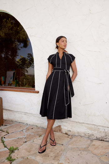 Edith Contrast Midi Dress in Black