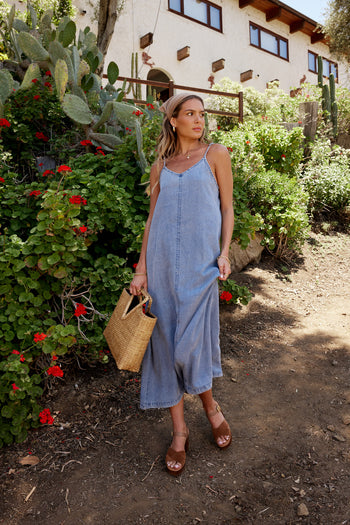 V NECK DENIM DRESS