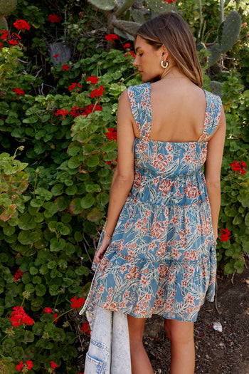 Floral Mini Dress in Teal