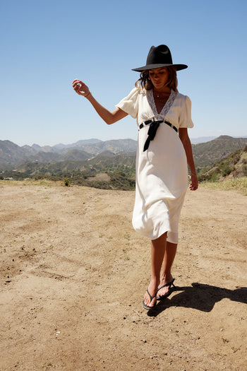  Lace Trim Midi Dress in Cream