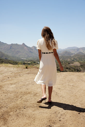 Lace Trim Midi Dress in Cream