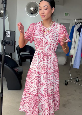 Alena Eyelet Lace Dress in Red - FINAL SALE