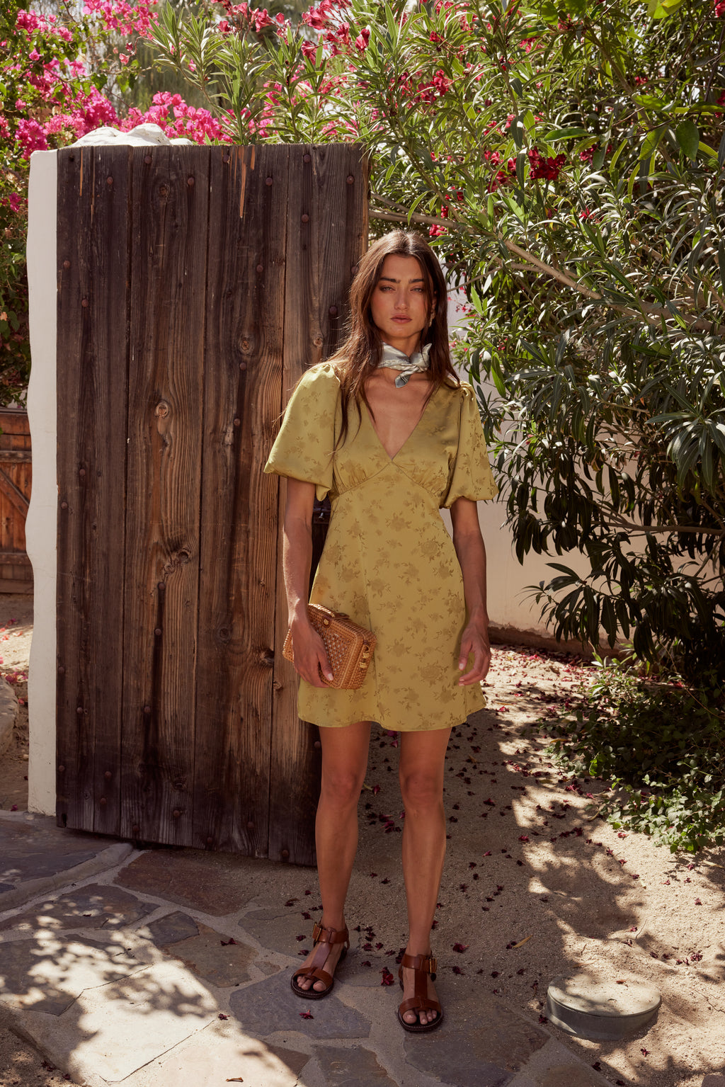 Brenna Floral Mini Dress in Chartreuse - FINAL SALE