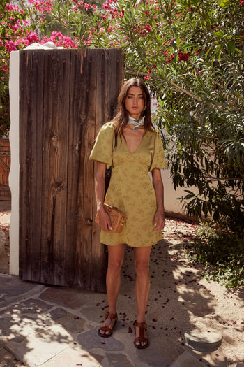Brenna Floral Mini Dress in Chartreuse - FINAL SALE