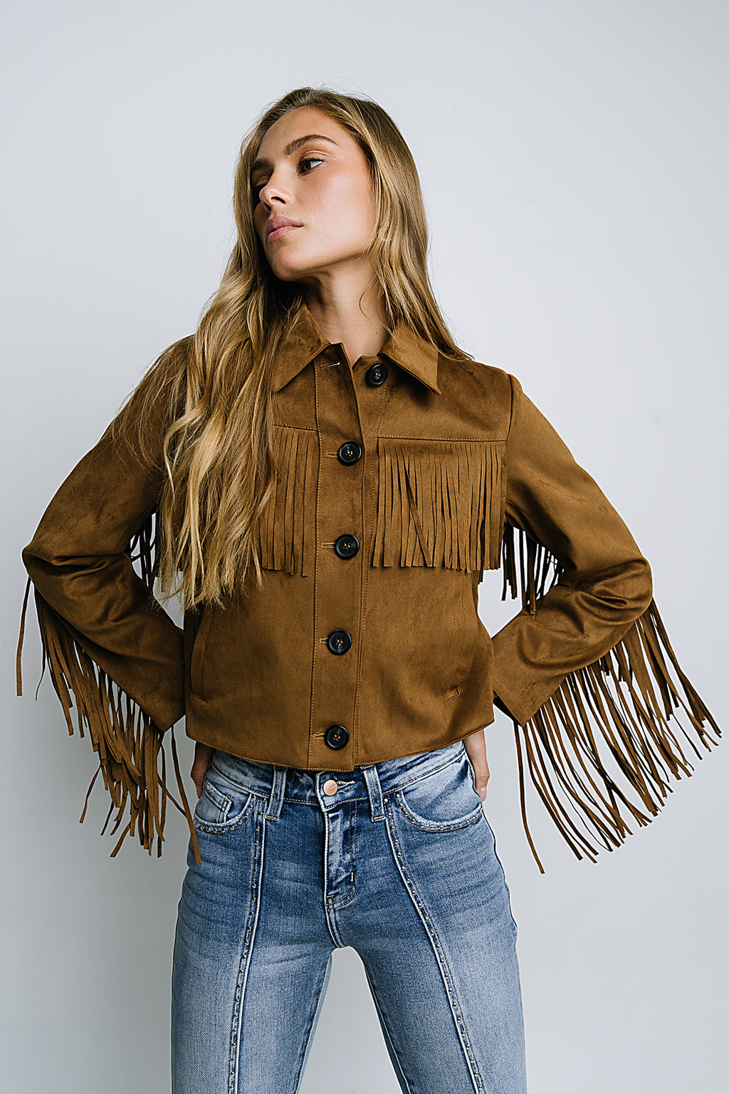 Bridget Fringe Jacket in Cognac