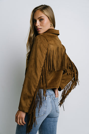 Bridget Fringe Jacket in Cognac