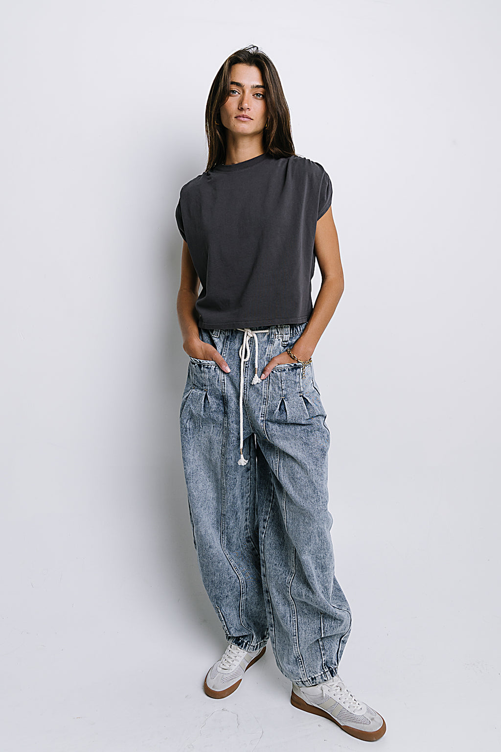 Noelle Ruched Top in Charcoal