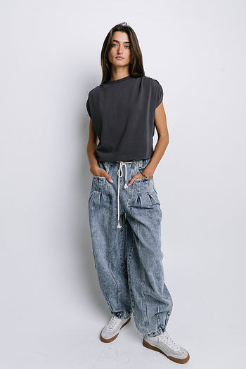 Noelle Ruched Top in Charcoal