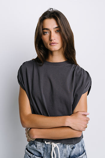 Noelle Ruched Top in Charcoal