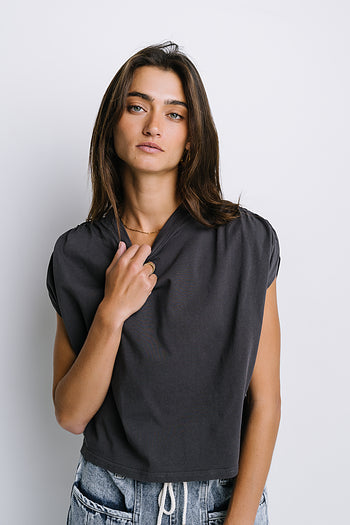 Noelle Ruched Top in Charcoal